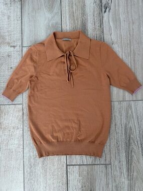 Women Tie-Neck Short Sleeve Sweater